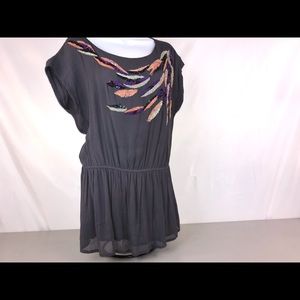 Knit Cinch Waist Tunic with decorative beading